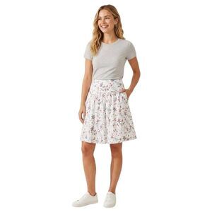 DM BM Floral Lined Cotton A-Line Skirt Size L Center Back Zipper Waist 36